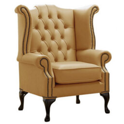 Chesterfield High Back Wing Chair Shelly Parchment Leather Bespoke In Queen Anne Style - thumbnail 1
