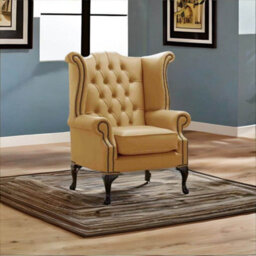 Chesterfield High Back Wing Chair Shelly Parchment Leather Bespoke In Queen Anne Style - thumbnail 2