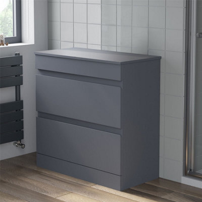 Affine 800 Bathroom Countertop Vanity Unit Floor Standing Soft Close Drawer Gloss Grey - image 1