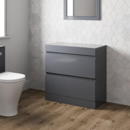 Affine 800 Bathroom Countertop Vanity Unit Floor Standing Soft Close Drawer Gloss Grey - thumbnail 3