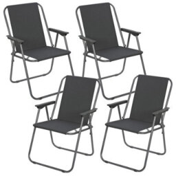 Urbn-Living Urbnliving 76Cm Height 4Pcs Grey Garden Patio Metal Folding Chairs Camping Beach Picnic Outdoor Seats - thumbnail 1
