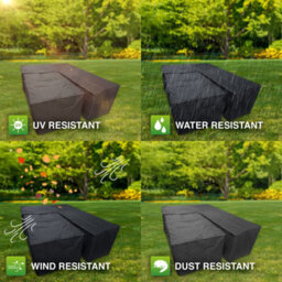 Woodside Black L Shape Outdoor Dining Waterproof Patio Set Cover Rattan, Large Right Side Long - thumbnail 7