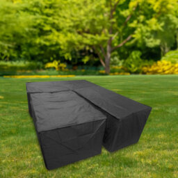 Woodside Black L Shape Outdoor Dining Waterproof Patio Set Cover Rattan, Large Right Side Long - thumbnail 6