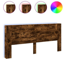 Berkfield Headboard Cabinet With Led Smoked Oak 220X16.5X103.5 Cm - thumbnail 2