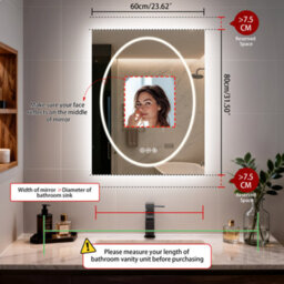 Luvodi 600X800mm Led Bathroom Mirror, Anti-Fog, Dimmable, Double Lights Vanity Mirror, Tempered Glass, Shatter-Proof - thumbnail 7
