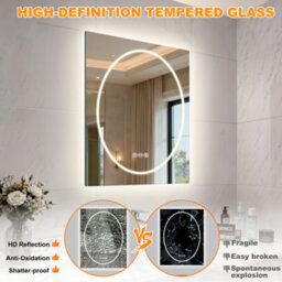 Luvodi 600X800mm Led Bathroom Mirror, Anti-Fog, Dimmable, Double Lights Vanity Mirror, Tempered Glass, Shatter-Proof - thumbnail 6
