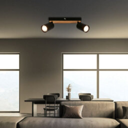 Briloner Gu10 Ceiling Light Black Wood Adjustable 2 Way Spotlight Lamp - thumbnail 6