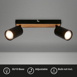 Briloner Gu10 Ceiling Light Black Wood Adjustable 2 Way Spotlight Lamp - thumbnail 3