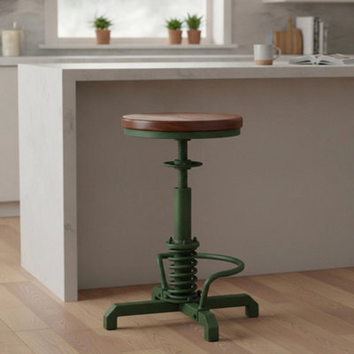 Bokkoli Industrial Bar Stool Vintage Green Swivel Adjustable Wooden Seat - image 1