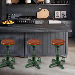 Bokkoli Industrial Bar Stool Vintage Green Swivel Adjustable Wooden Seat - thumbnail 5