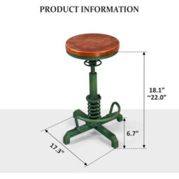 Bokkoli Industrial Bar Stool Vintage Green Swivel Adjustable Wooden Seat - thumbnail 2