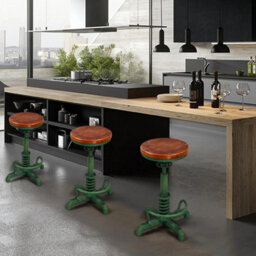Bokkoli Industrial Bar Stool Vintage Green Swivel Adjustable Wooden Seat - thumbnail 4