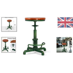 Bokkoli Industrial Bar Stool Vintage Green Swivel Adjustable Wooden Seat - thumbnail 3