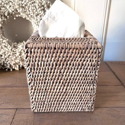 Wholesome Home White Wash Rattan Tissue Box Cover (Square) - image 1