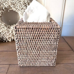Wholesome Home White Wash Rattan Tissue Box Cover (Square) - thumbnail 1
