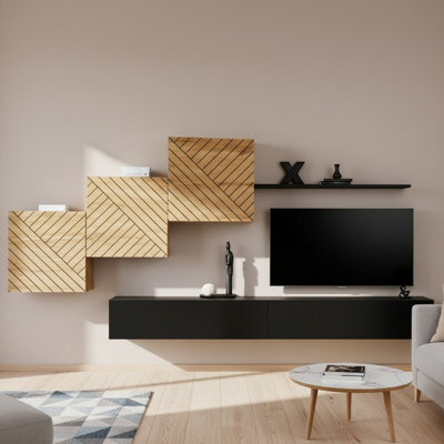 Switch Lamel X Modern Living Room Wall Unit With Cabinets And Shelving Wotan Top Black Bottom - image 1