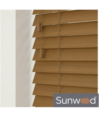 140Cm Truffle Faux Wood Venetian With Strings 120Cm Drop
