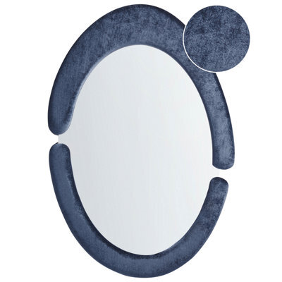 Beliani Wall Mirror Massay 53 Cm 90 Cm Velvet Dark Blue - image 1