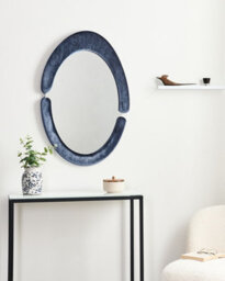Beliani Wall Mirror Massay 53 Cm 90 Cm Velvet Dark Blue - thumbnail 2