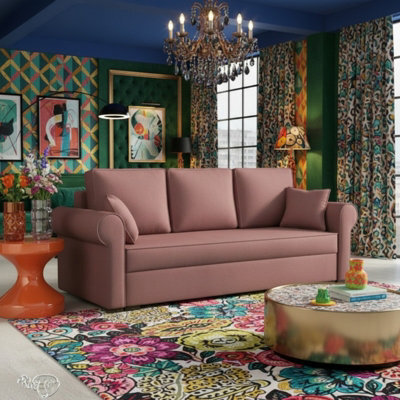 Olimpia Living Room Sofa Bed With Sleeping Function Bonell Springs Foam Hydrophobic Fabric 234X92X90 Cm Pink - image 1