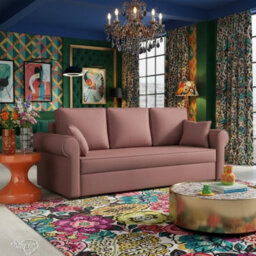 Olimpia Living Room Sofa Bed With Sleeping Function Bonell Springs Foam Hydrophobic Fabric 234X92X90 Cm Pink - thumbnail 1