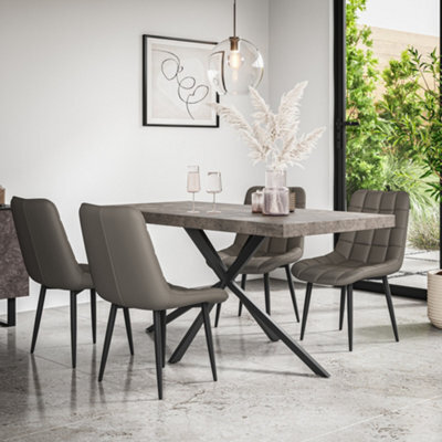 More4Homes Donni Dining Table And Chairs -  Concrete Effect Table Top W Black Legs + Nova Faux Leather Dining Chair Set Of 4 (Grey) - image 1
