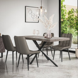 More4Homes Donni Dining Table And Chairs -  Concrete Effect Table Top W Black Legs + Nova Faux Leather Dining Chair Set Of 4 (Grey) - thumbnail 1