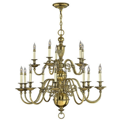 Elegant 15 Bulb Chandelier Pendant Light In Burnished Brass With Led E14 40W Bulbs