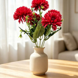 Amorly 4 Pcs Artificial Chrysanthemum Bouquets,5 Heads Red Faux Ball Mum Flowers,fake Floral Stems For Fall Wedding Home Table Vase Decor - thumbnail 8
