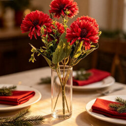 Amorly 4 Pcs Artificial Chrysanthemum Bouquets,5 Heads Red Faux Ball Mum Flowers,fake Floral Stems For Fall Wedding Home Table Vase Decor - thumbnail 2