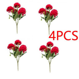 Amorly 4 Pcs Artificial Chrysanthemum Bouquets,5 Heads Red Faux Ball Mum Flowers,fake Floral Stems For Fall Wedding Home Table Vase Decor - thumbnail 1