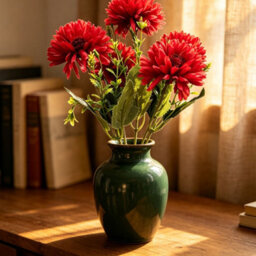 Amorly 4 Pcs Artificial Chrysanthemum Bouquets,5 Heads Red Faux Ball Mum Flowers,fake Floral Stems For Fall Wedding Home Table Vase Decor - thumbnail 3