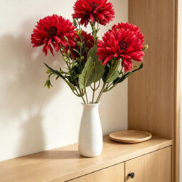 Amorly 4 Pcs Artificial Chrysanthemum Bouquets,5 Heads Red Faux Ball Mum Flowers,fake Floral Stems For Fall Wedding Home Table Vase Decor - thumbnail 7