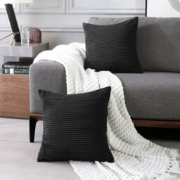 "Deconovo Set Of 2 Super Soft Corduroy Cushion Covers Black 20""x20""" - thumbnail 1