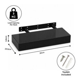 High Gloss Black Floating Wall Shelf 30Cm - thumbnail 2