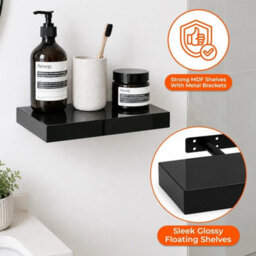 High Gloss Black Floating Wall Shelf 30Cm - thumbnail 4