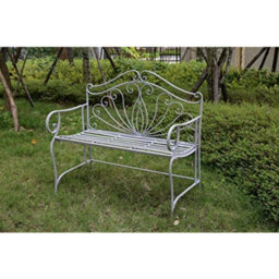 Glamhaus Metal Garden Bench Seat Patio Furniture Foldable Antique Grey Beautiful Shabby Chic Handmade Vintage (Valencia) - thumbnail 2