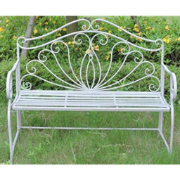 Glamhaus Metal Garden Bench Seat Patio Furniture Foldable Antique Grey Beautiful Shabby Chic Handmade Vintage (Valencia) - thumbnail 1
