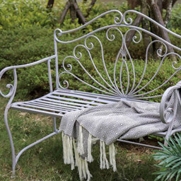 Glamhaus Metal Garden Bench Seat Patio Furniture Foldable Antique Grey Beautiful Shabby Chic Handmade Vintage (Valencia) - thumbnail 7