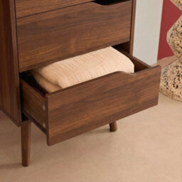 Sweeek - Tall Chest Of Drawers Wood Decor 4 Drawers Walnut 48X39.5X96 Cm - Nepal - thumbnail 8
