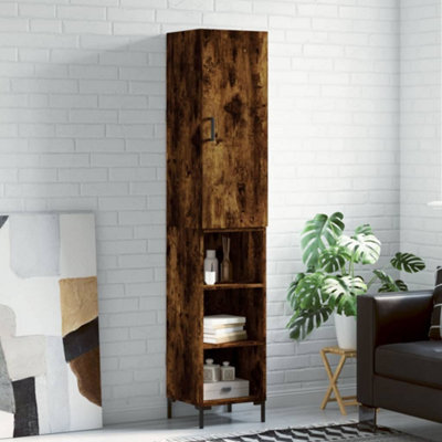 Berkfield Highboard Smoked Oak 34.5X34X180 Cm Engineered Wood - image 1