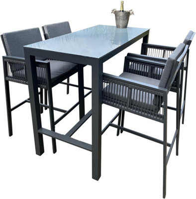 Garden Market Place Monaco Tall Garden Bar Table Dining Aluminium Set Complete With 4 Tall Chair Stools And Cushions - image 1