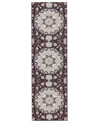 Wyld And Coco Oriental Runner Rug Black Beige 60 X 200 Cm Anti-Slip Polyester Low Pile - image 1