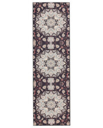 Wyld And Coco Oriental Runner Rug Black Beige 60 X 200 Cm Anti-Slip Polyester Low Pile - thumbnail 1