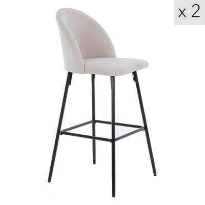 Nordlys Set Of 2 Bar Stools In Metal And Beige Velvet Modern Design Style Dining Room - image 1