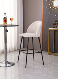 Nordlys Set Of 2 Bar Stools In Metal And Beige Velvet Modern Design Style Dining Room - thumbnail 3