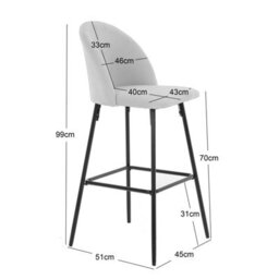 Nordlys Set Of 2 Bar Stools In Metal And Beige Velvet Modern Design Style Dining Room - thumbnail 6