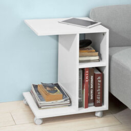 Sobuy Fbt48-W, Side Table End Table On Wheels With 2 Storage Shelves & Tablet Holder,white,w45Xd35Xh57.5 - thumbnail 9