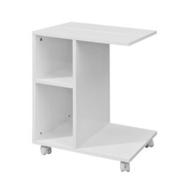 Sobuy Fbt48-W, Side Table End Table On Wheels With 2 Storage Shelves & Tablet Holder,white,w45Xd35Xh57.5 - thumbnail 1