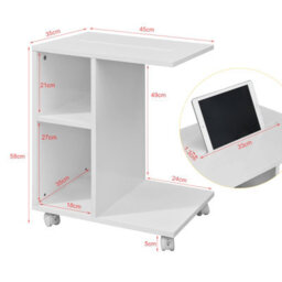 Sobuy Fbt48-W, Side Table End Table On Wheels With 2 Storage Shelves & Tablet Holder,white,w45Xd35Xh57.5 - thumbnail 3